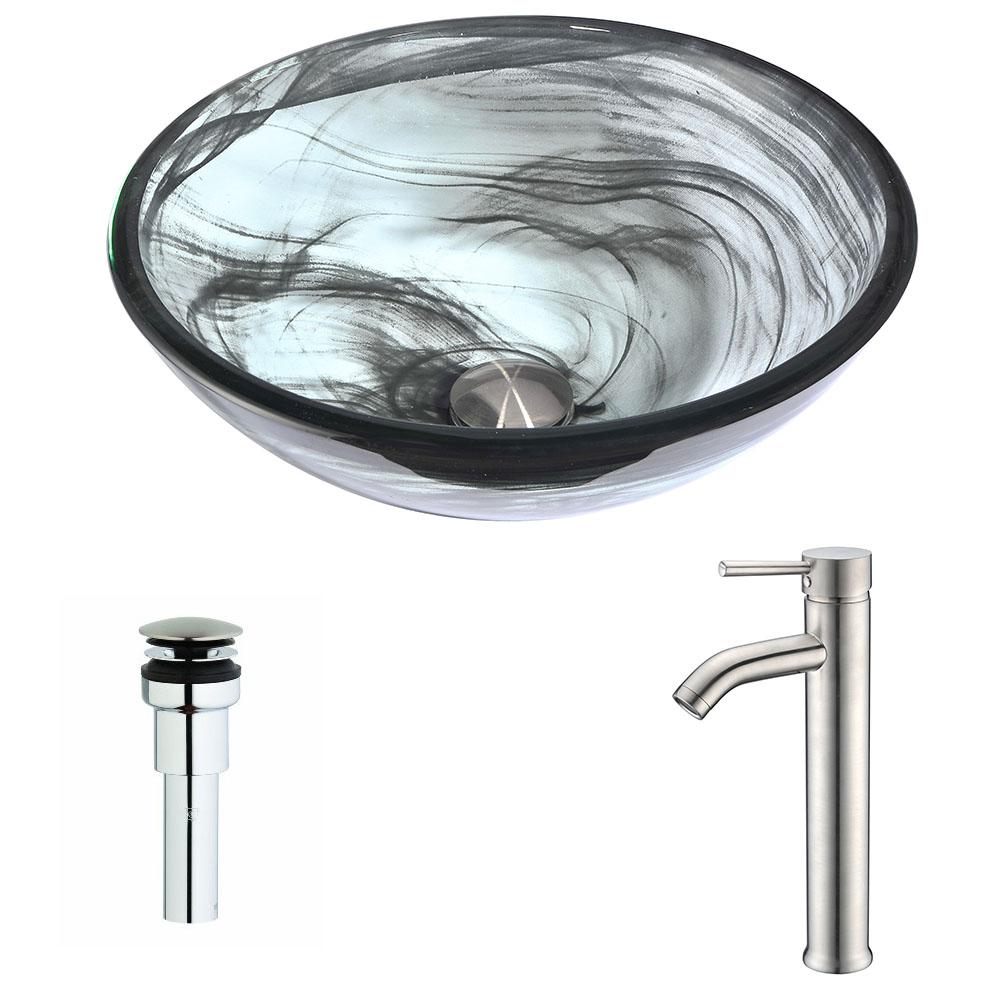 Mezzo Series Deco-Glass Vessel Sink in Slumber Wisp with Fann Faucet in Brushed Nickel - Luxe Bathroom Vanities