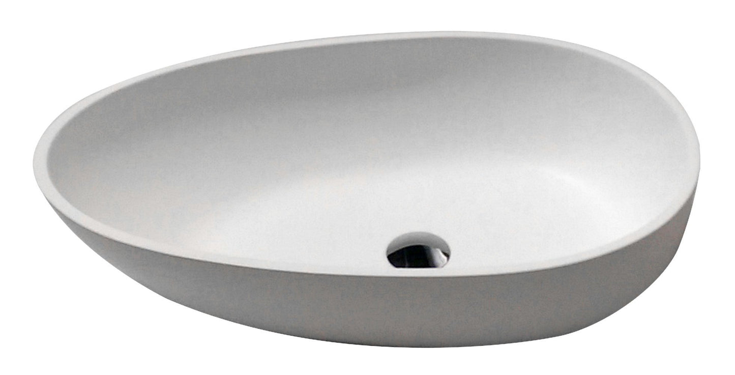 Trident 1-Piece Man Made Stone Vessel Sink in Matte White with Fann Faucet in Chrome - Luxe Bathroom Vanities
