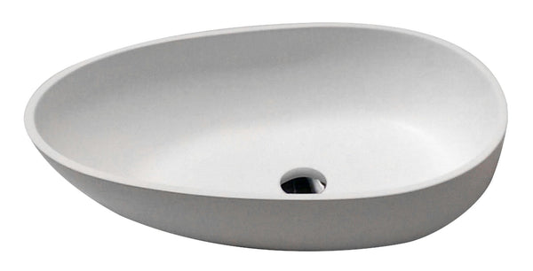 Trident 1-Piece Man Made Stone Vessel Sink in Matte White with Fann Faucet in Chrome - Luxe Bathroom Vanities