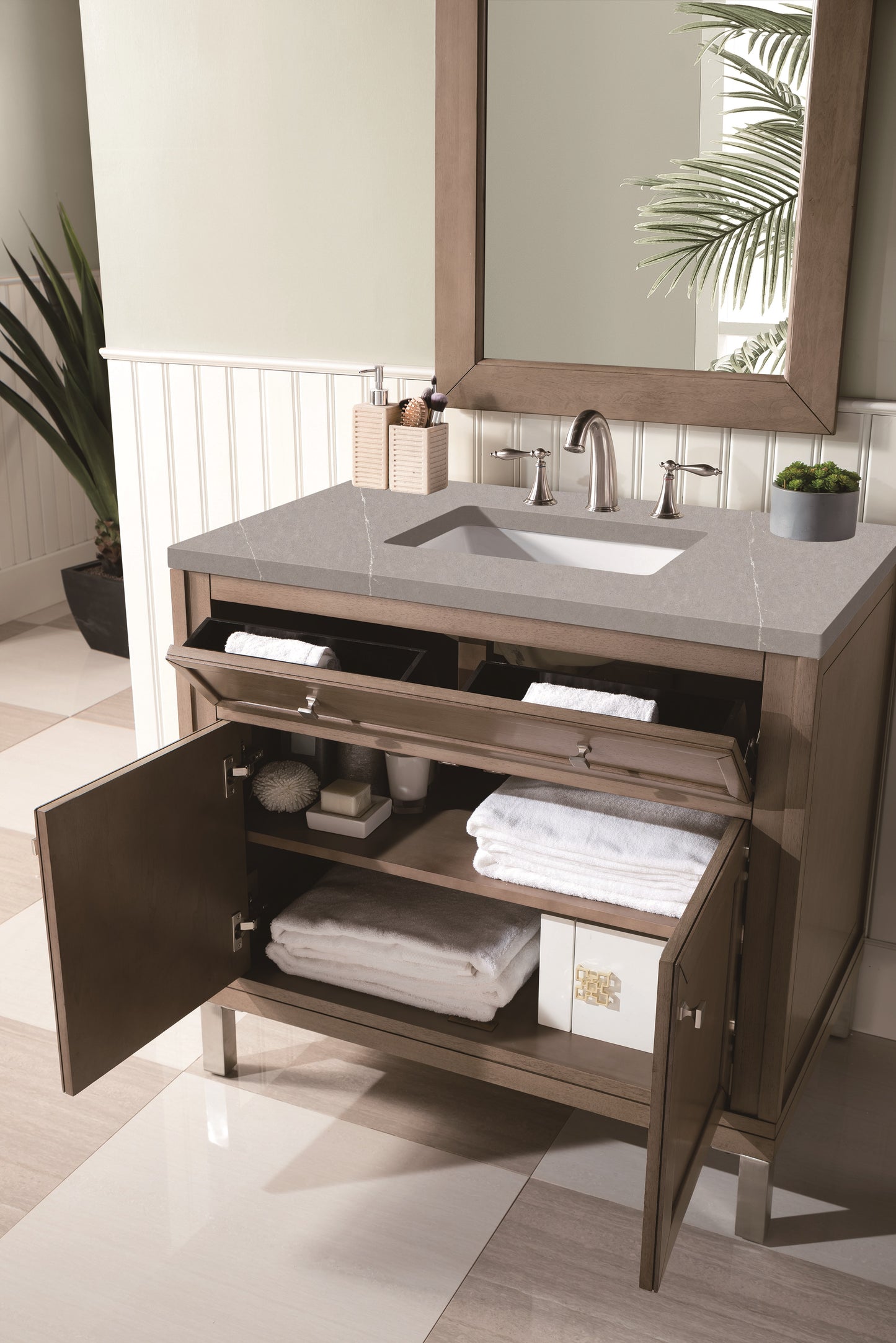 James Martin Chicago 36" Whitewashed Walnut Single Vanity with 3 CM Countertop - Luxe Bathroom Vanities