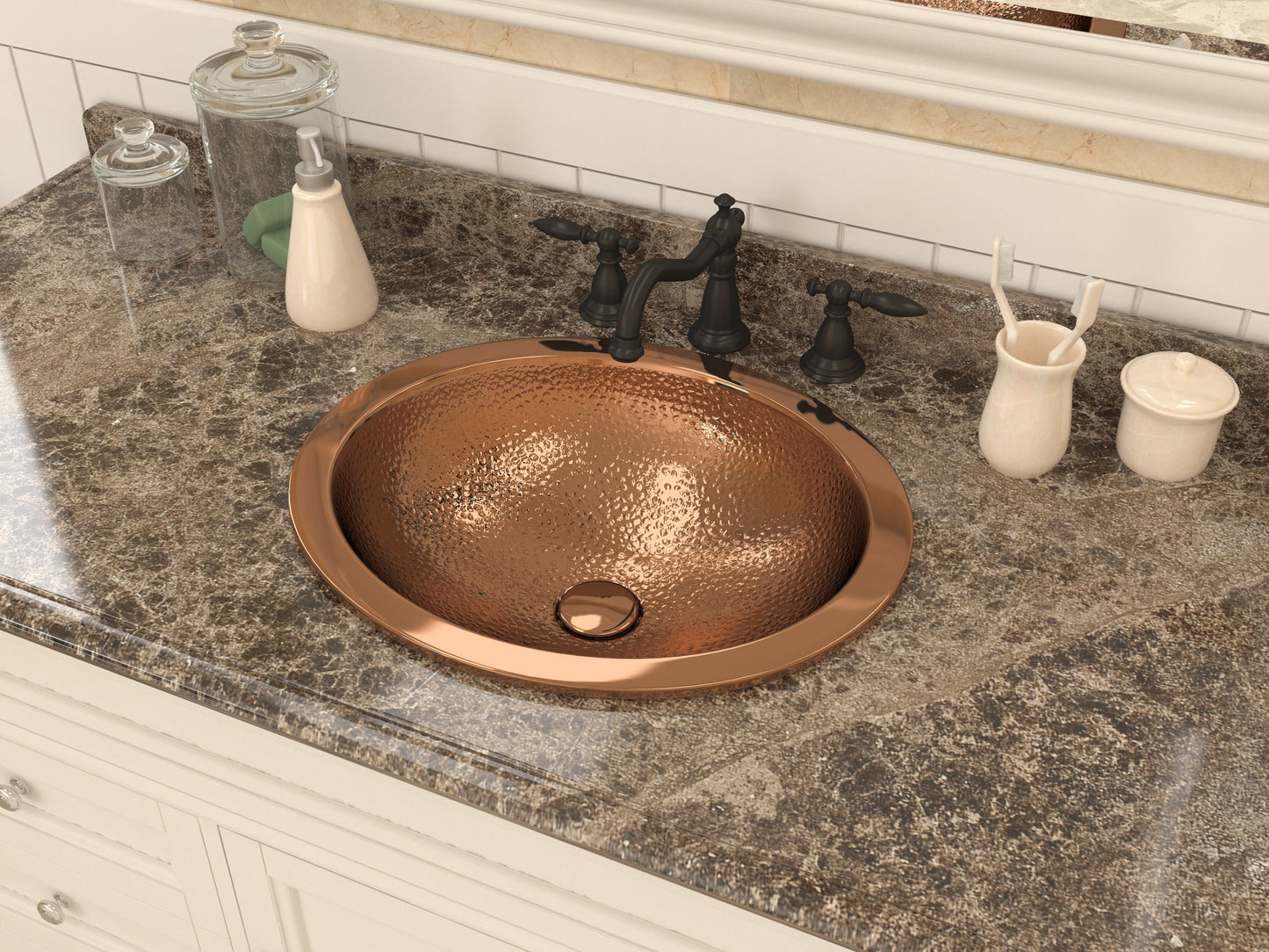 Lux 19 in. Handmade Drop-in Oval Bathroom Sink in Hammered Copper - Luxe Bathroom Vanities