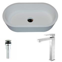 Vaine Series 1-Piece Man Made Stone Vessel Sink in Matte White with Enti Faucet in Brushed Nickel - Luxe Bathroom Vanities