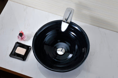 Tempo Series Deco-Glass Vessel Sink in Coiled Blue - Luxe Bathroom Vanities