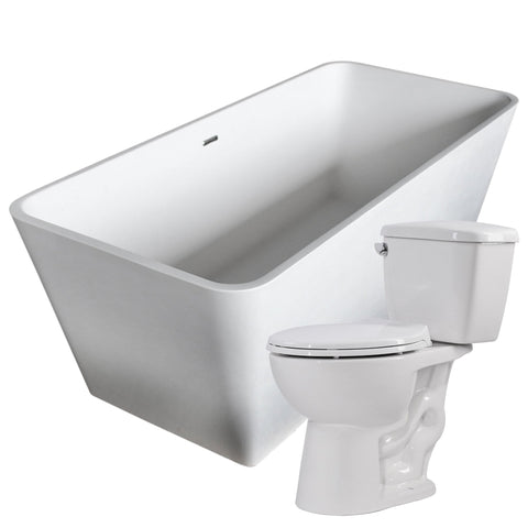 Cenere 58.25 in. Man-Made Stone Soaking Bathtub with Cavalier 2-piece 1.28 GPF Single Flush Toilet - Luxe Bathroom Vanities Luxury Bathroom Fixtures Bathroom Furniture
