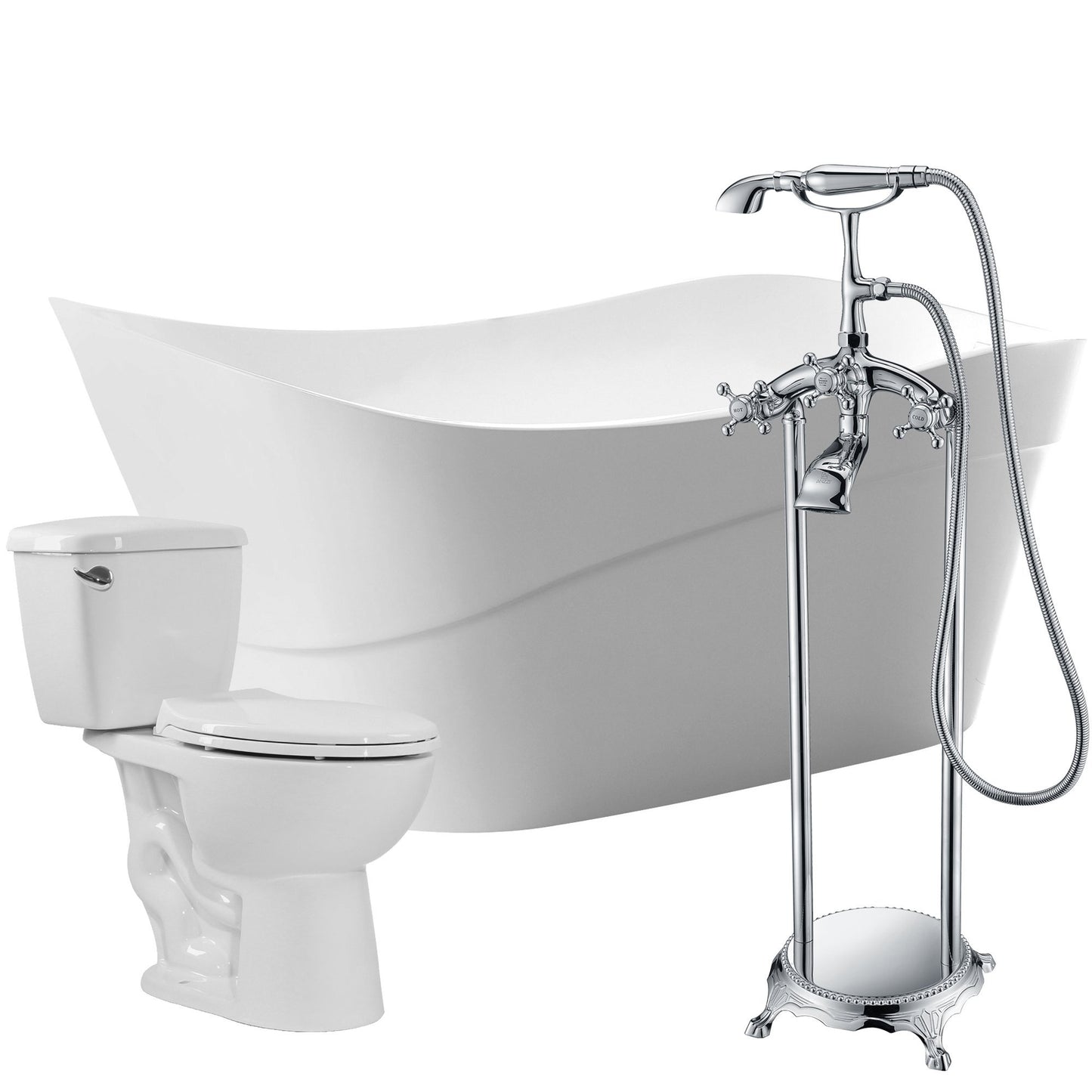 Kahl 67 in. Acrylic Flatbottom Non-Whirlpool Bathtub with Tugela Faucet and Cavalier 1.28 GPF Toilet - Luxe Bathroom Vanities Luxury Bathroom Fixtures Bathroom Furniture
