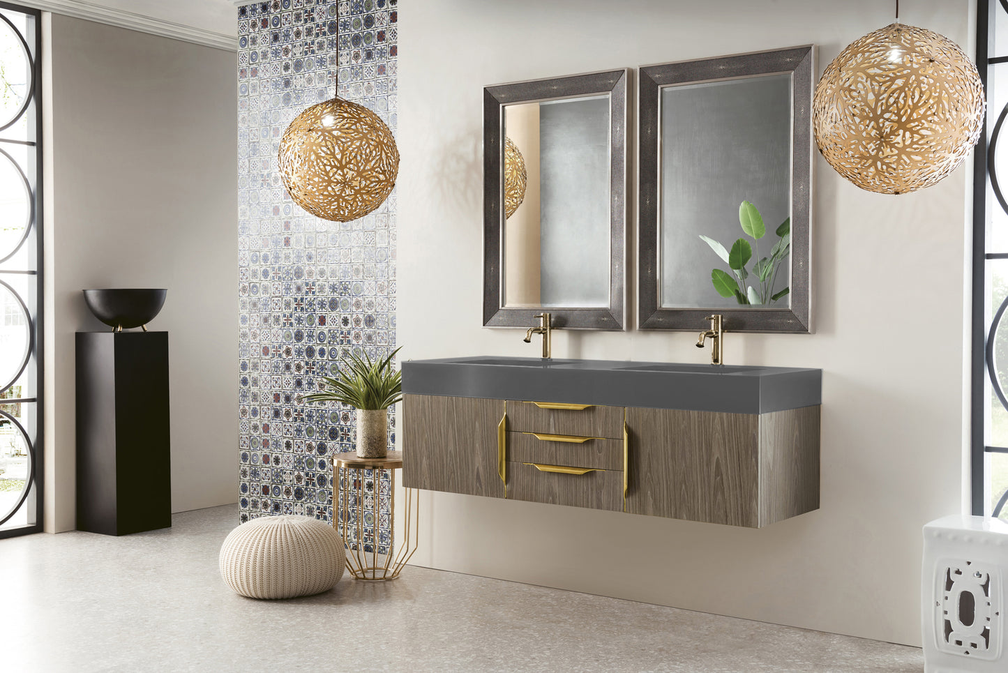 James Martin Mercer Island 59" Double Vanity with Glossy Composite Top - Luxe Bathroom Vanities