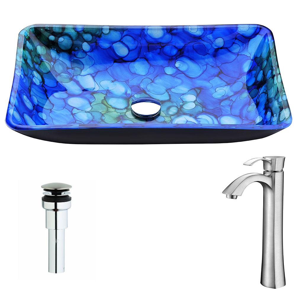 Voce Series Deco-Glass Vessel Sink in Lustrous Blue with Harmony Faucet - Luxe Bathroom Vanities