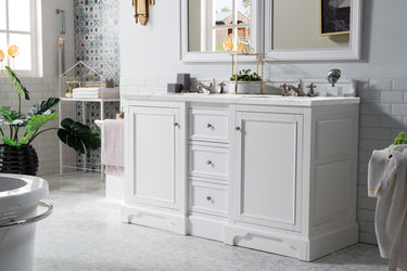 James Martin De Soto 60" Bright White Double Vanity with 3 CM Countertop - Luxe Bathroom Vanities