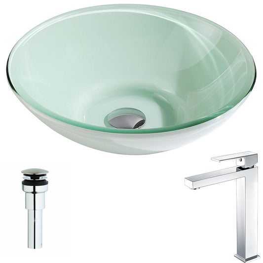 Sonata Series Deco-Glass Vessel Sink in Lustrous Light Green with Enti Faucet - Luxe Bathroom Vanities