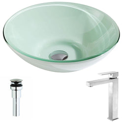 Sonata Series Deco-Glass Vessel Sink in Lustrous Light Green with Enti Faucet - Luxe Bathroom Vanities