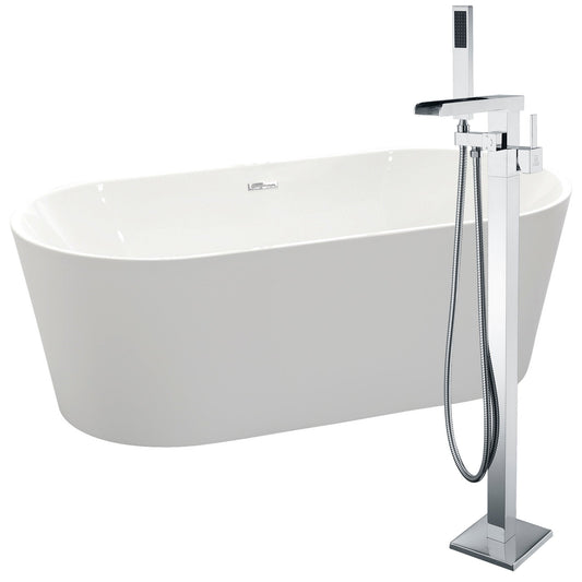 Chand 67 in. Acrylic Flatbottom Non-Whirlpool Bathtub in White with Union Faucet in Polished Chrome - Luxe Bathroom Vanities Luxury Bathroom Fixtures Bathroom Furniture