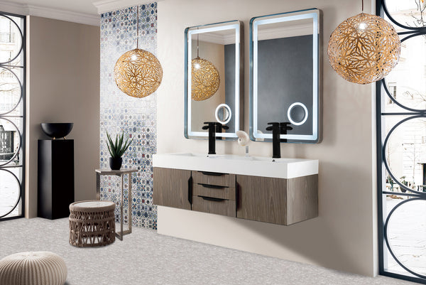 James Martin Mercer Island 59" Double Vanity with Glossy Composite Top - Luxe Bathroom Vanities