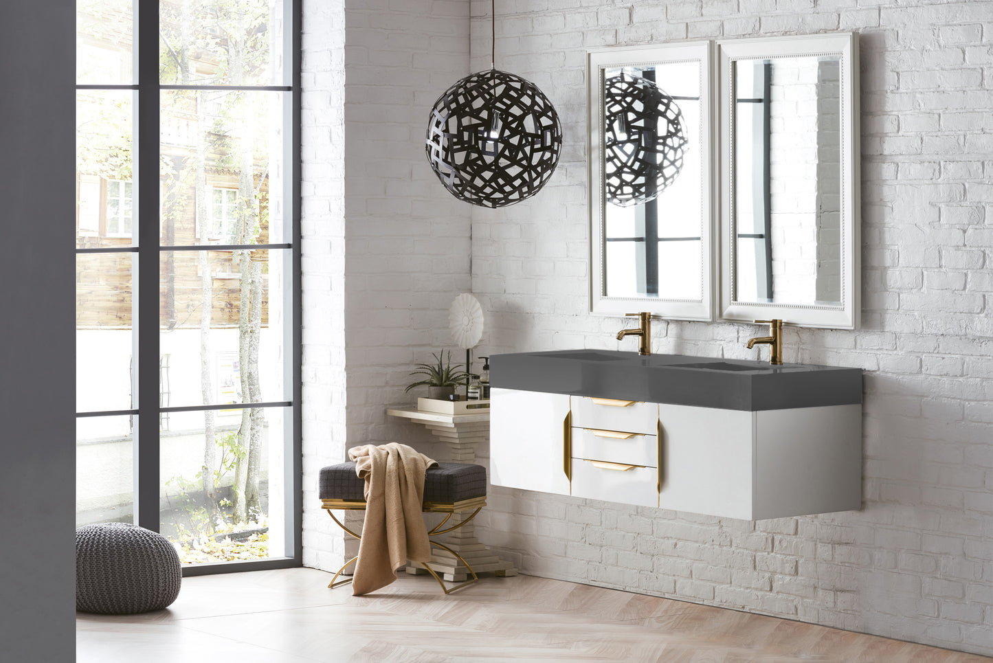 James Martin Mercer Island 59" Double Vanity with Glossy Composite Top - Luxe Bathroom Vanities