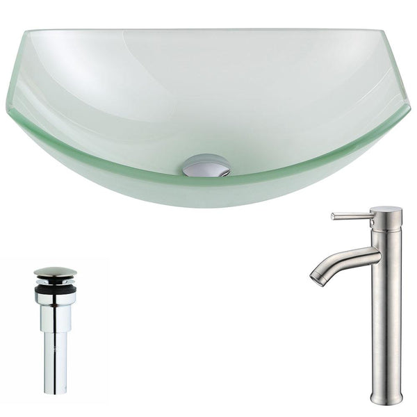 Pendant Series Deco-Glass Vessel Sink in Lustrous Frosted with Fann Faucet in Brushed Nickel - Luxe Bathroom Vanities