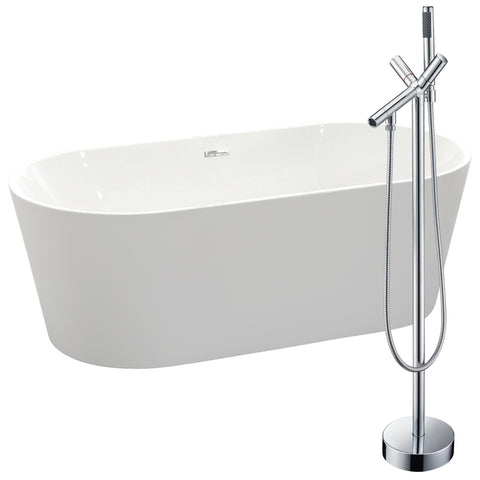 Chand 67 in. Acrylic Flatbottom Non-Whirlpool Bathtub in White with Havasu Faucet in Polished Chrome - Luxe Bathroom Vanities Luxury Bathroom Fixtures Bathroom Furniture