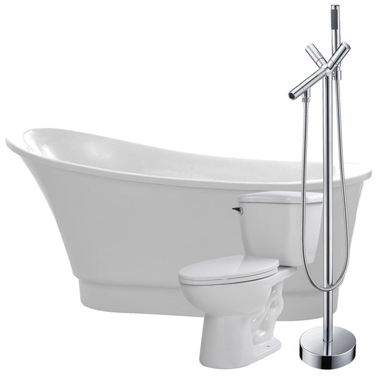 Prima 67 in. Acrylic Flatbottom Non-Whirlpool Bathtub with Havasu Faucet and Kame 1.28 GPF Toilet - Luxe Bathroom Vanities Luxury Bathroom Fixtures Bathroom Furniture