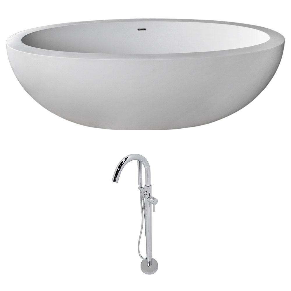 Lusso 6.3 ft. Man-Made Stone Classic Soaking Bathtub in Matte White and Kros Faucet in Chrome - Luxe Bathroom Vanities Luxury Bathroom Fixtures Bathroom Furniture