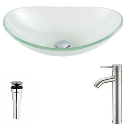 Forza Series Deco-Glass Vessel Sink in Lustrous Frosted with Fann Faucet in Brushed Nickel - Luxe Bathroom Vanities
