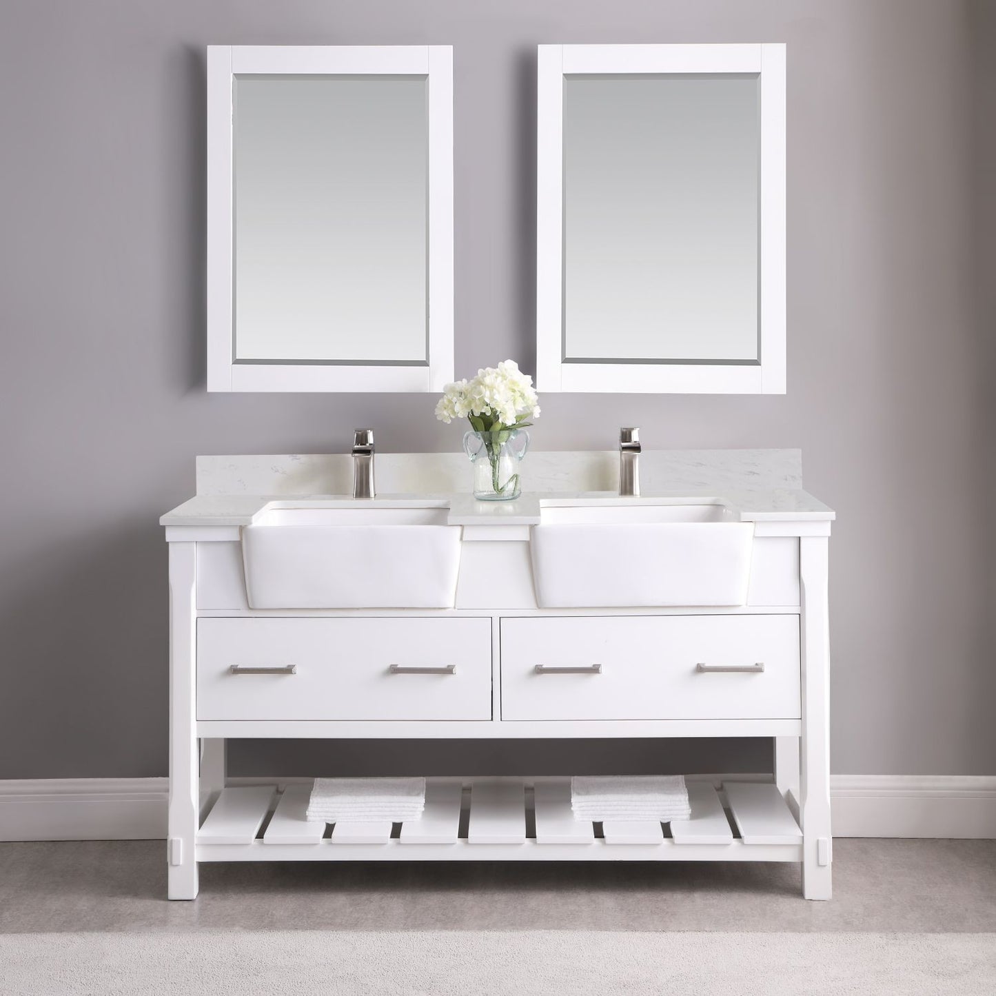 Altair Georgia 60" Double Bathroom Vanity Set Farmhouse Basin with Mirror - Luxe Bathroom Vanities