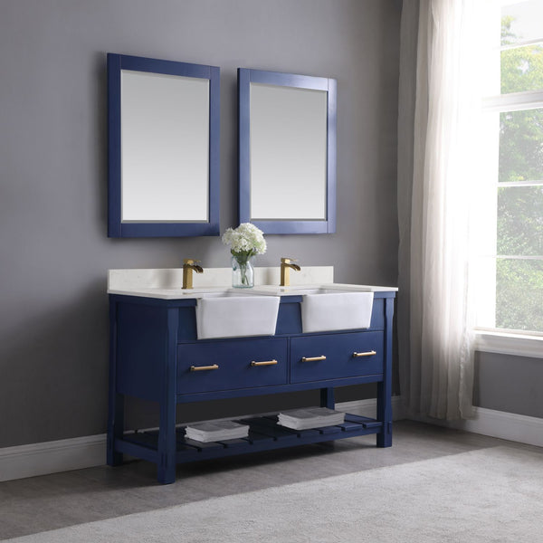 Altair Georgia 60" Double Bathroom Vanity Set Farmhouse Basin with Mirror - Luxe Bathroom Vanities