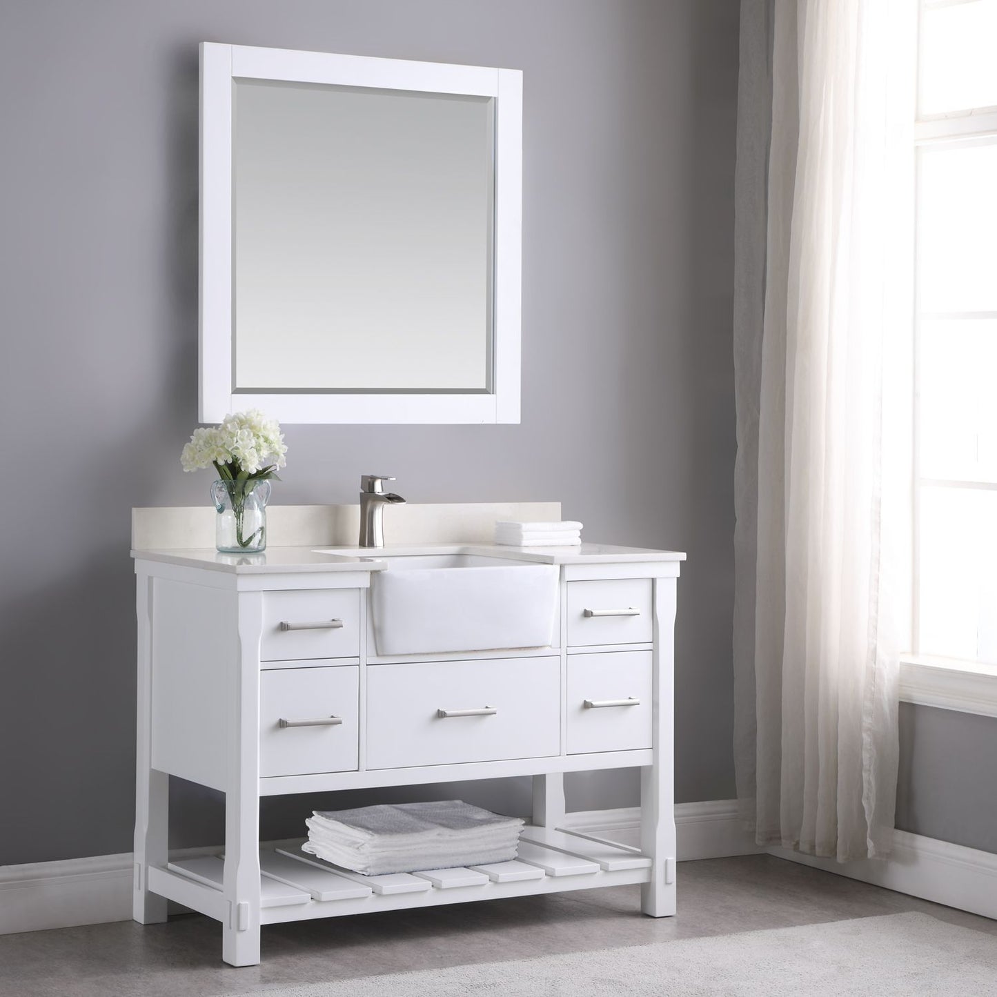 Altair Georgia 48" Single Bathroom Vanity Set Farmhouse Basin with Mirror - Luxe Bathroom Vanities