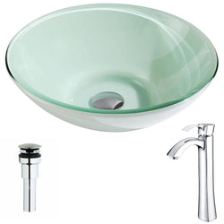 Sonata Series Deco-Glass Vessel Sink in Lustrous Light Green with Harmony Faucet - Luxe Bathroom Vanities