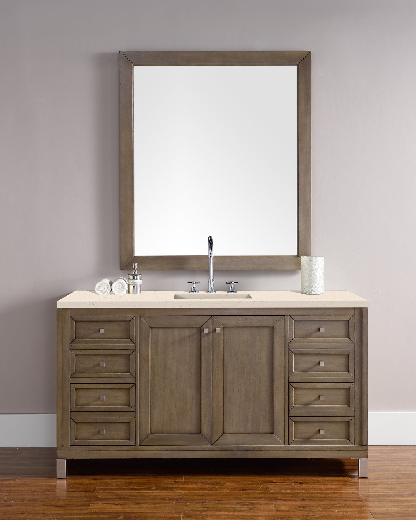 James Martin Chicago 60" Whitewashed Walnut Single Vanity with 3 CM Countertop - Luxe Bathroom Vanities