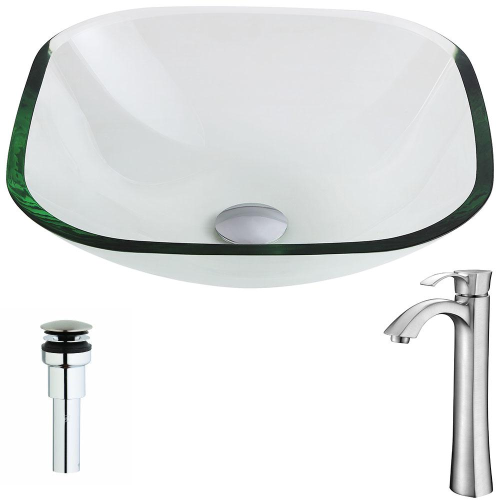 Cadenza Series Deco-Glass Vessel Sink in Lustrous Clear with Harmony Faucet - Luxe Bathroom Vanities