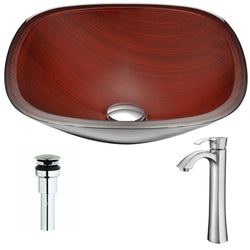 Cansa Series Deco-Glass Vessel Sink in Rich Timber with Harmony Faucet - Luxe Bathroom Vanities