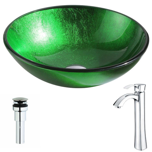 Melody Series Deco-Glass Vessel Sink in Lustrous Green with Harmony Faucet - Luxe Bathroom Vanities