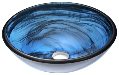 Soave Series Deco-Glass Vessel Sink in Sapphire Wisp with Crown Faucet in Chrome - Luxe Bathroom Vanities