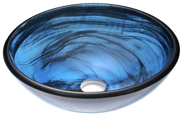 Soave Series Deco-Glass Vessel Sink in Sapphire Wisp with Fann Faucet in Chrome - Luxe Bathroom Vanities