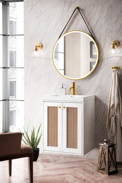 James Martin Chianti 24" Single Vanity Cabinet with White Glossy Composite Countertop - Luxe Bathroom Vanities
