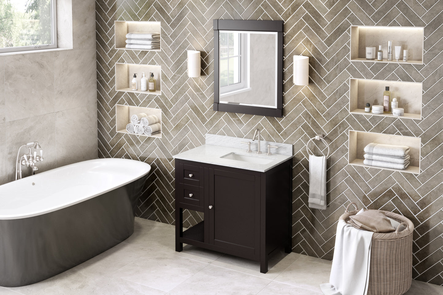 Hardware Resources Jeffrey Alexander 36" Astoria Vanity, right offset, undermount rectangle bowl - Luxe Bathroom Vanities