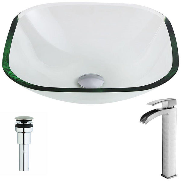 Cadenza Series Deco-Glass Vessel Sink in Lustrous Clear with Key Faucet - Luxe Bathroom Vanities