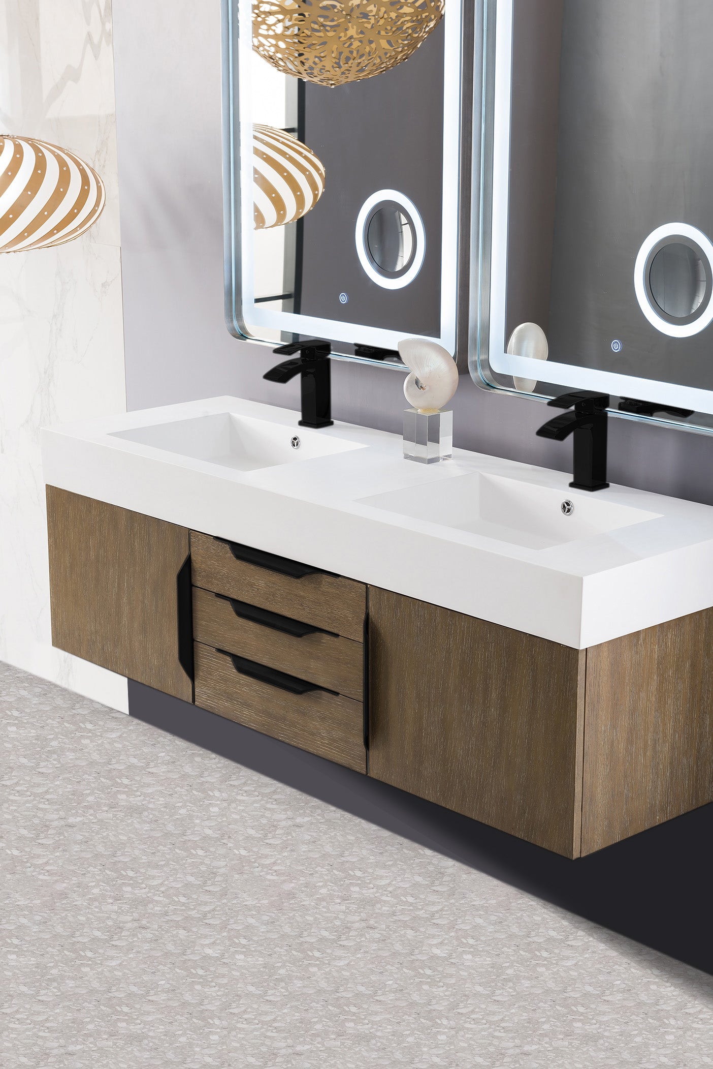 James Martin Mercer Island 59" Double Vanity with Glossy Composite Top - Luxe Bathroom Vanities