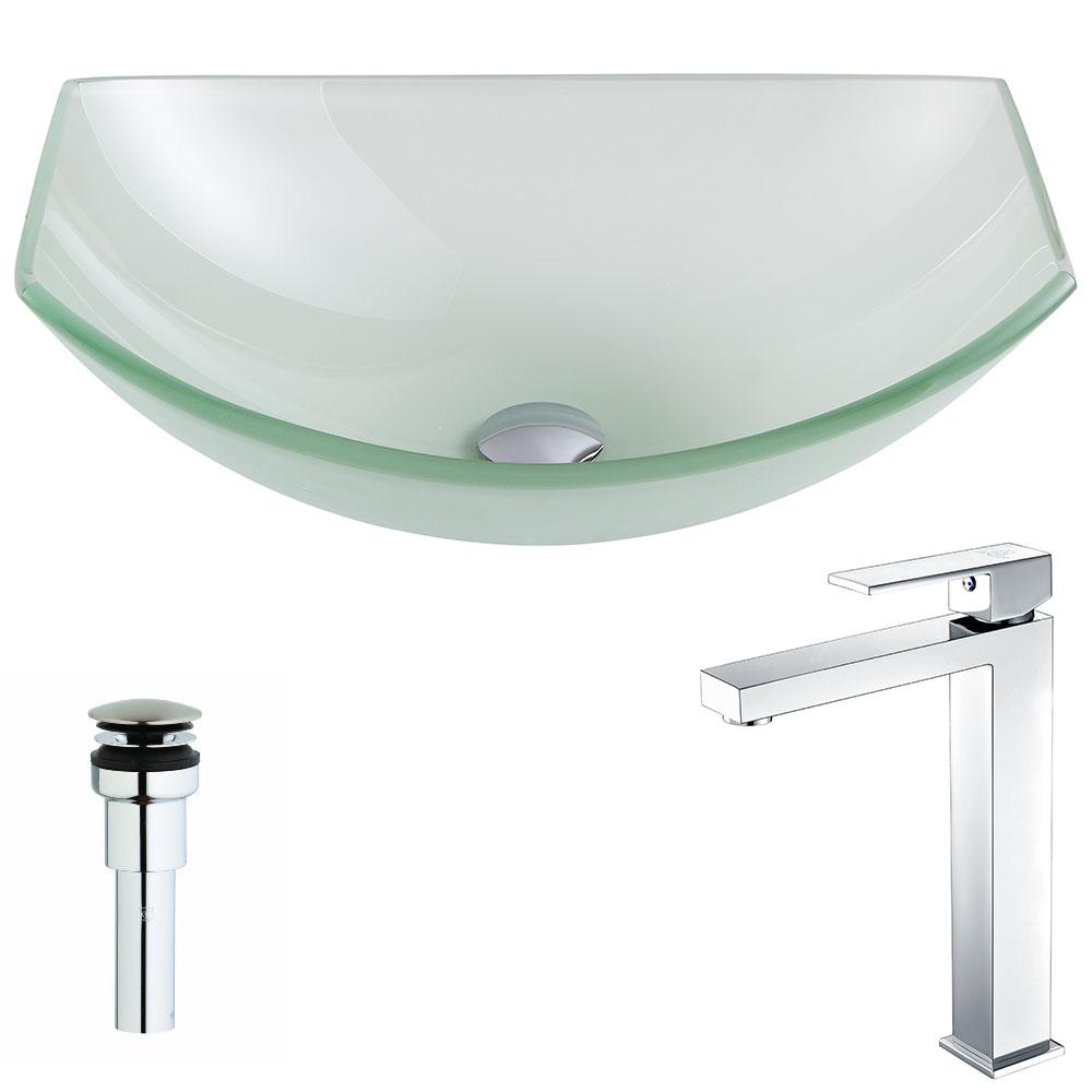 Pendant Series Deco-Glass Vessel Sink in Lustrous Frosted with Enti Faucet - Luxe Bathroom Vanities