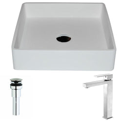 Passage Series 1-Piece Man Made Stone Vessel Sink in Matte White with Enti Faucet - Luxe Bathroom Vanities