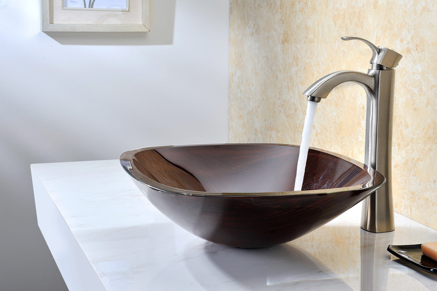 Cansa Series Deco-Glass Vessel Sink in Rich Timber - Luxe Bathroom Vanities