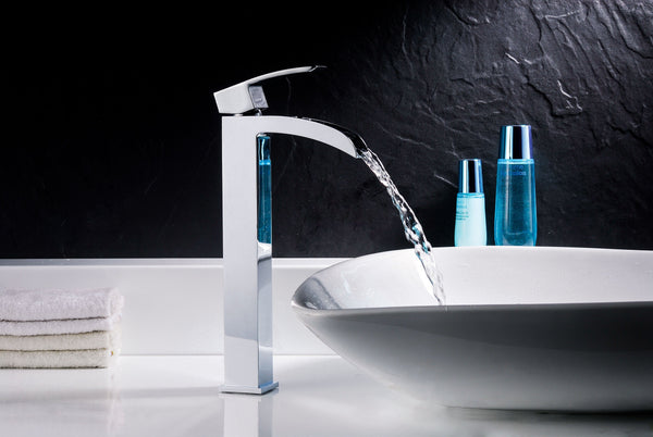 Etude Series Deco-Glass Vessel Sink in Lustrous Clear with Key Faucet - Luxe Bathroom Vanities