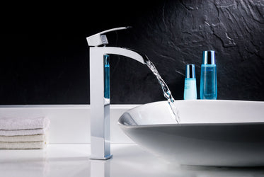 Bravo Series Deco-Glass Vessel Sink in Lustrous Black with Key Faucet - Luxe Bathroom Vanities