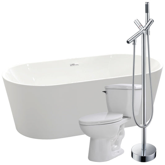 Chand 67 in. Acrylic Flatbottom Non-Whirlpool Bathtub with Havasu Faucet and Kame 1.28 GPF Toilet - Luxe Bathroom Vanities Luxury Bathroom Fixtures Bathroom Furniture