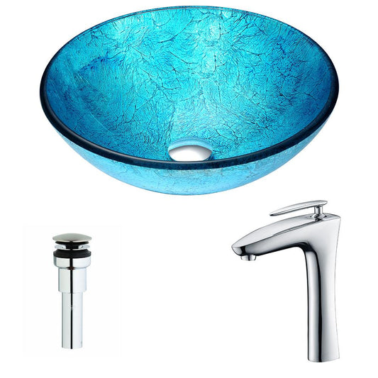 Accent Series Deco-Glass Vessel Sink in Blue Ice with Crown Faucet in Chrome - Luxe Bathroom Vanities