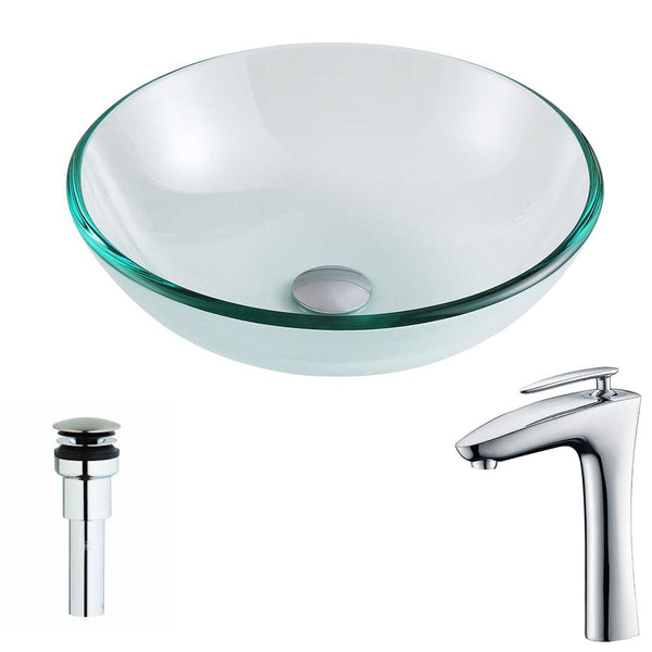 Etude Series Deco-Glass Vessel Sink in Lustrous Clear with Crown Faucet in Chrome - Luxe Bathroom Vanities