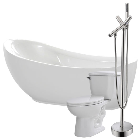 Talyah 71 in. Acrylic Flatbottom Non-Whirlpool Bathtub with Havasu Faucet and Kame 1.28 GPF Toilet - Luxe Bathroom Vanities Luxury Bathroom Fixtures Bathroom Furniture