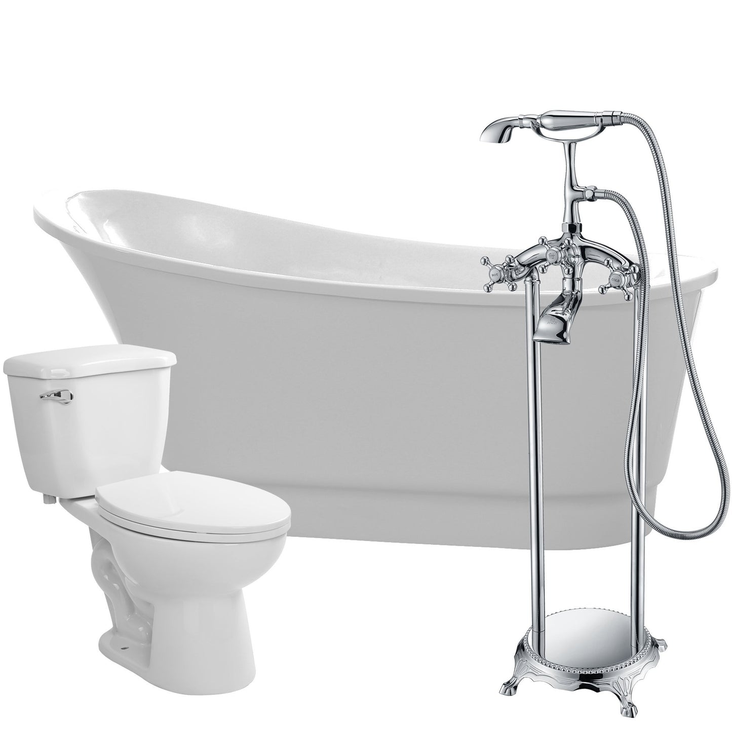Prima 67 in. Acrylic Flatbottom Non-Whirlpool Bathtub with Tugela Faucet and Kame 1.28 GPF Toilet - Luxe Bathroom Vanities Luxury Bathroom Fixtures Bathroom Furniture