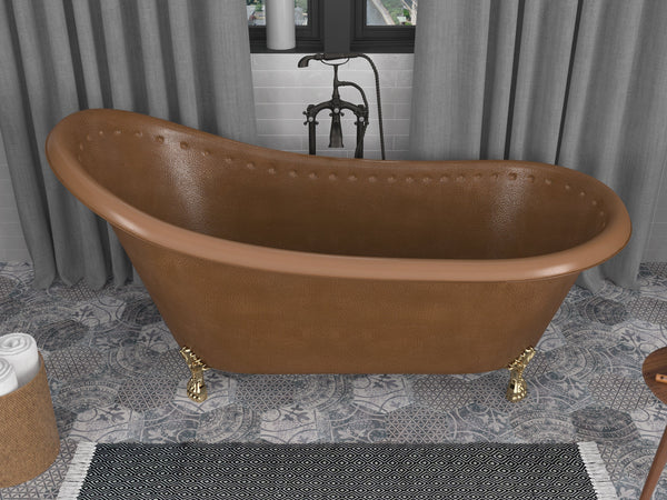 Java 66 in. Handmade Copper Slipper Clawfoot Non-Whirlpool Bathtub in Hammered Antique Copper - Luxe Bathroom Vanities Luxury Bathroom Fixtures Bathroom Furniture