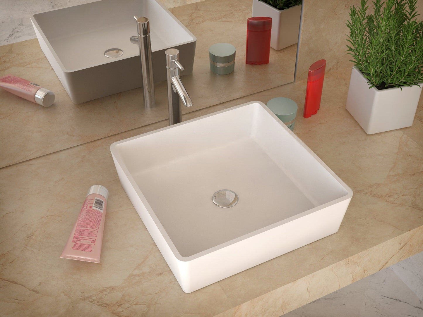 Passage 1-Piece Man Made Stone Vessel Sink with Pop Up Drain in Matte White - Luxe Bathroom Vanities