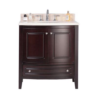 Estella 32 - Brown Cabinet with Jerusalem Gold Counter - Luxe Bathroom Vanities Luxury Bathroom Fixtures Bathroom Furniture