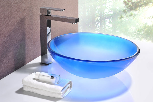 Stellar Series Deco-Glass Vessel Sink in Caribbean Shore - Luxe Bathroom Vanities